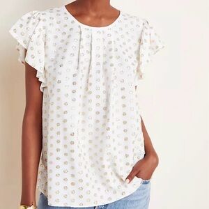 Anthropologie, gold polka dot Aria shimmer blouse by Amadi size XS/S NWT.